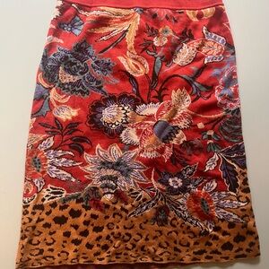 Anthropologie Red Floral and Leopard Pencil Skirt